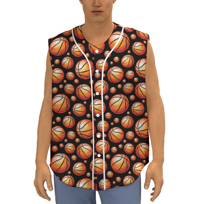 Black Basketball Pattern Print Sleeveless Baseball Jersey
