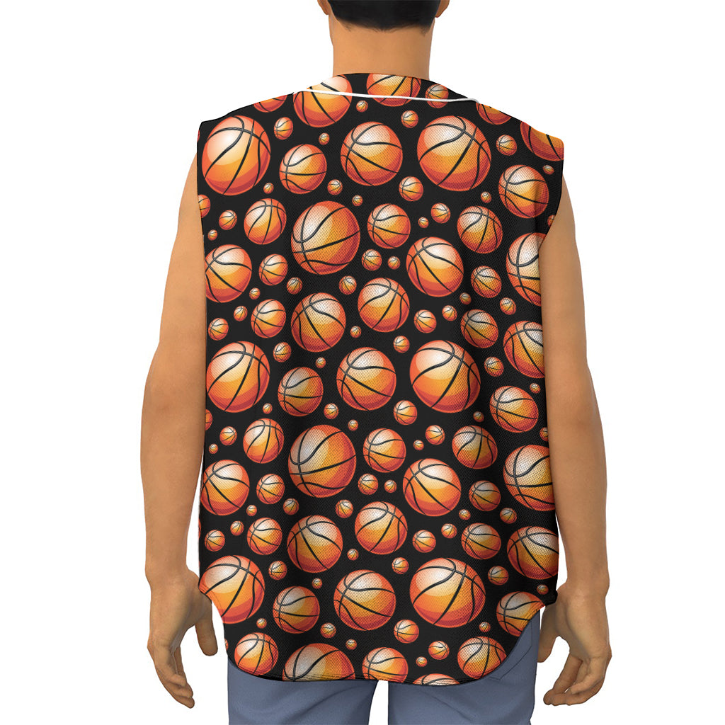 Black Basketball Pattern Print Sleeveless Baseball Jersey
