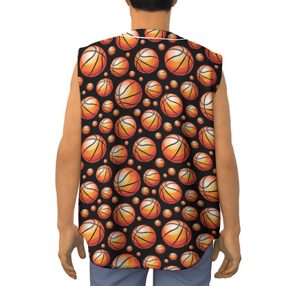 Black Basketball Pattern Print Sleeveless Baseball Jersey