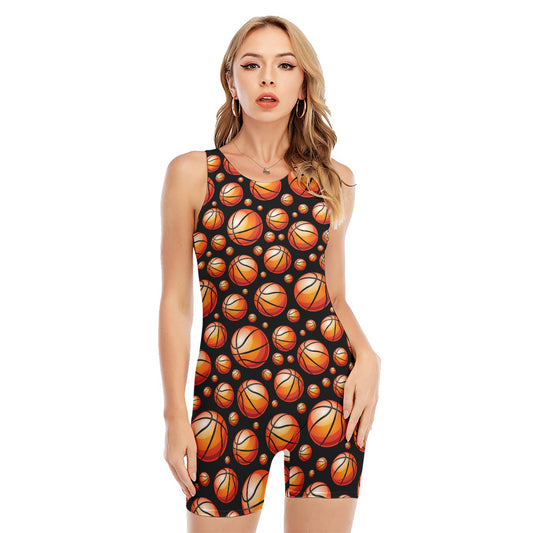 Black Basketball Pattern Print Sleeveless One Piece Swimsuit