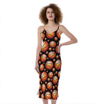 Black Basketball Pattern Print Slim Fit Midi Cami Dress