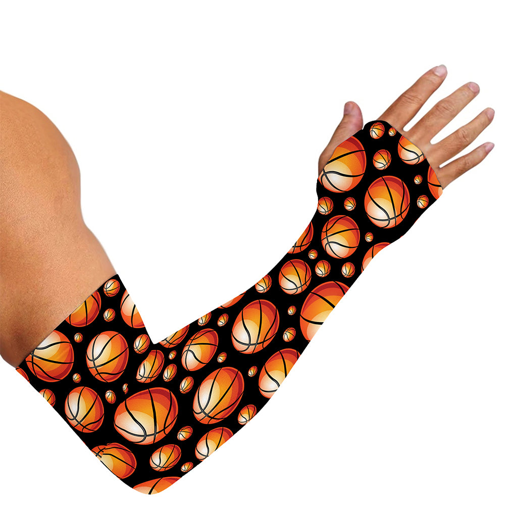 Black Basketball Pattern Print Sun Protection Arm Sleeves