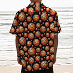 Black Basketball Pattern Print Textured Short Sleeve Shirt