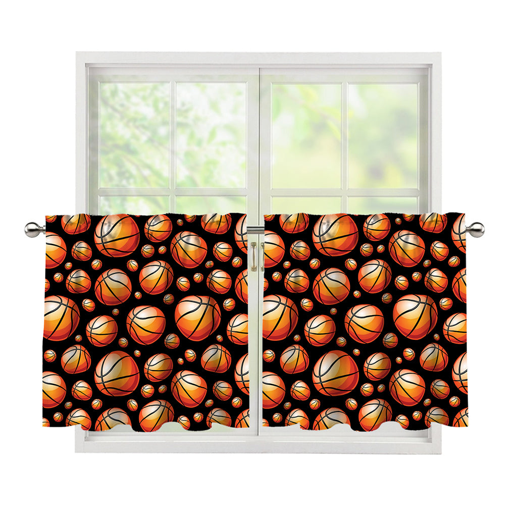 Black Basketball Pattern Print Tier Curtains