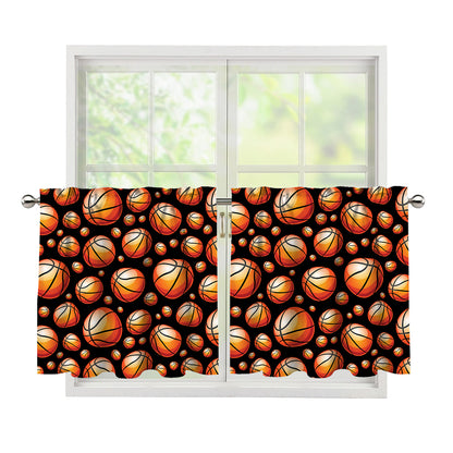 Black Basketball Pattern Print Tier Curtains