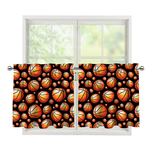 Black Basketball Pattern Print Tier Curtains