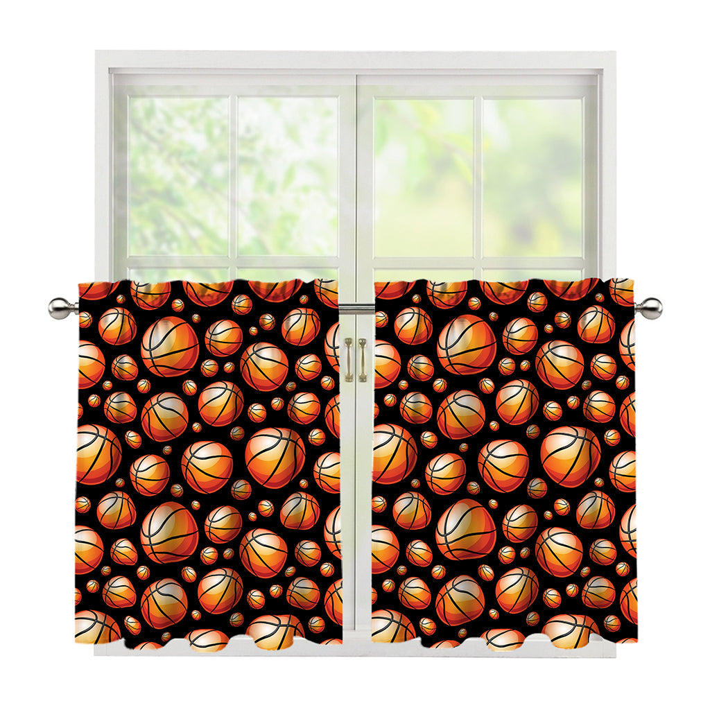 Black Basketball Pattern Print Tier Curtains