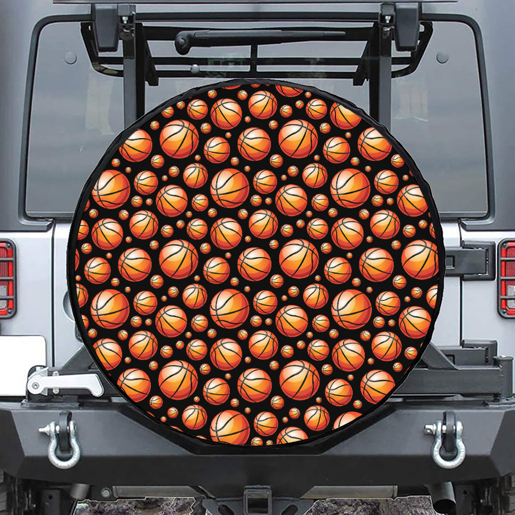 Black Basketball Pattern Print Tire Cover