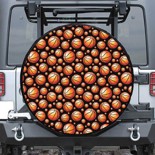 Black Basketball Pattern Print Tire Cover