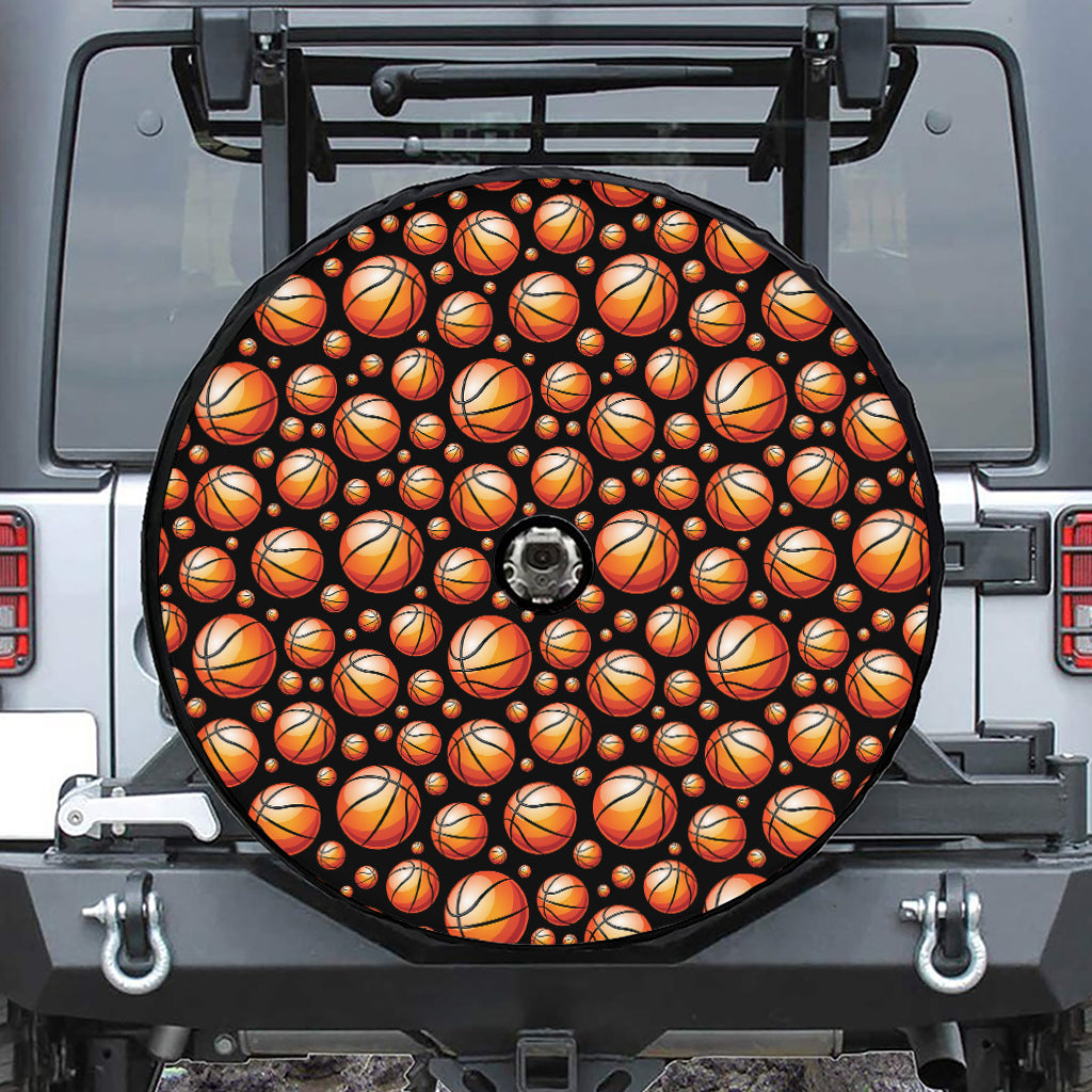 Black Basketball Pattern Print Tire Cover With Camera Hole