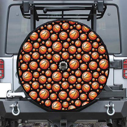 Black Basketball Pattern Print Tire Cover With Camera Hole