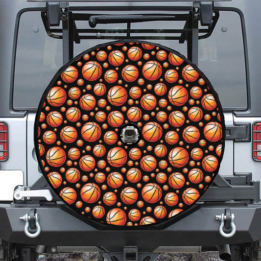 Black Basketball Pattern Print Tire Cover With Camera Hole