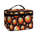 Black Basketball Pattern Print Travel Makeup Bag