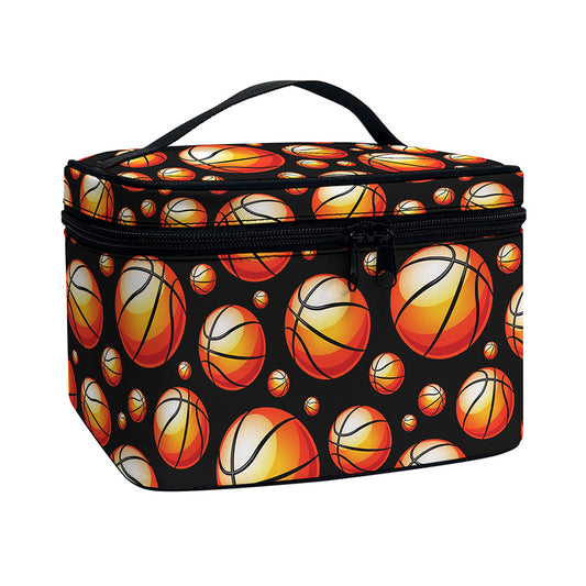 Black Basketball Pattern Print Travel Makeup Bag