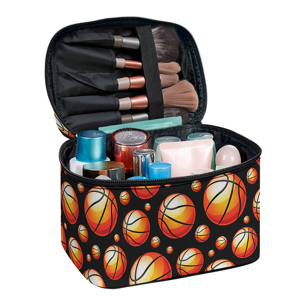 Black Basketball Pattern Print Travel Makeup Bag
