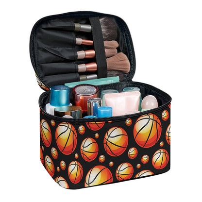Black Basketball Pattern Print Travel Makeup Bag