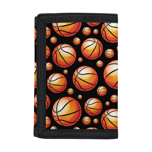 Black Basketball Pattern Print Trifold Wallet