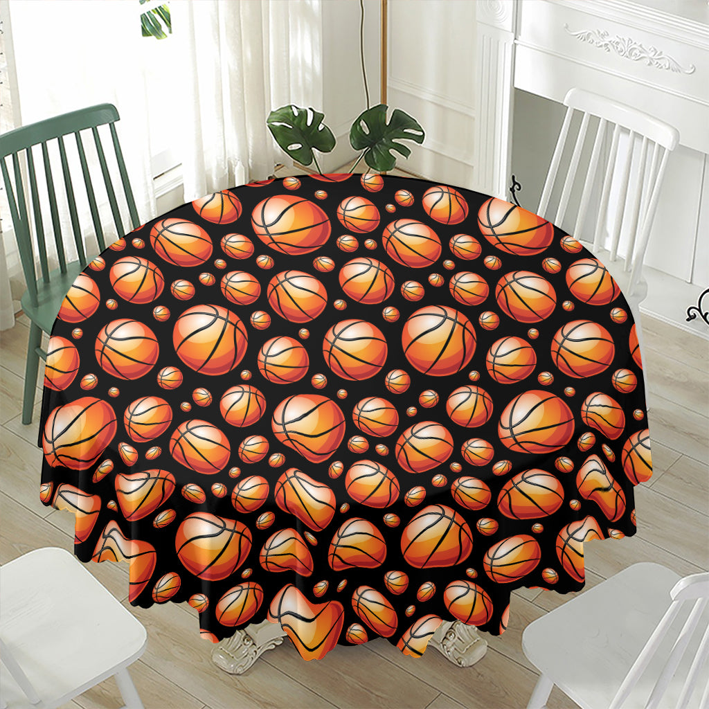Black Basketball Pattern Print Waterproof Round Tablecloth
