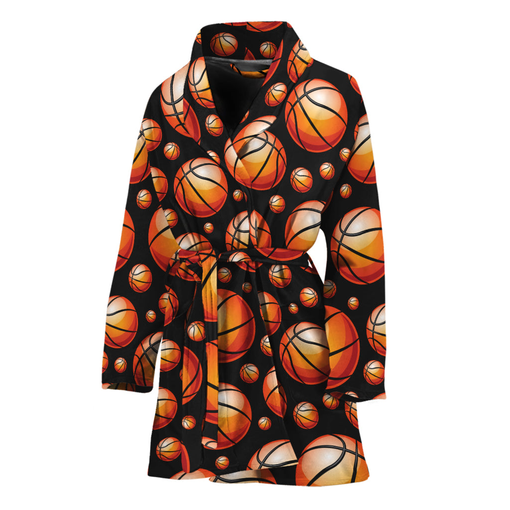 Black Basketball Pattern Print Women's Bathrobe