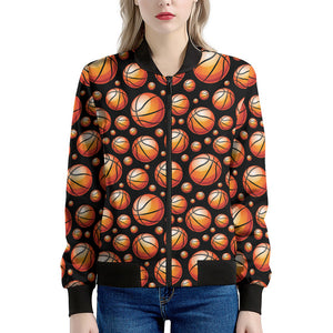 Black Basketball Pattern Print Women's Bomber Jacket