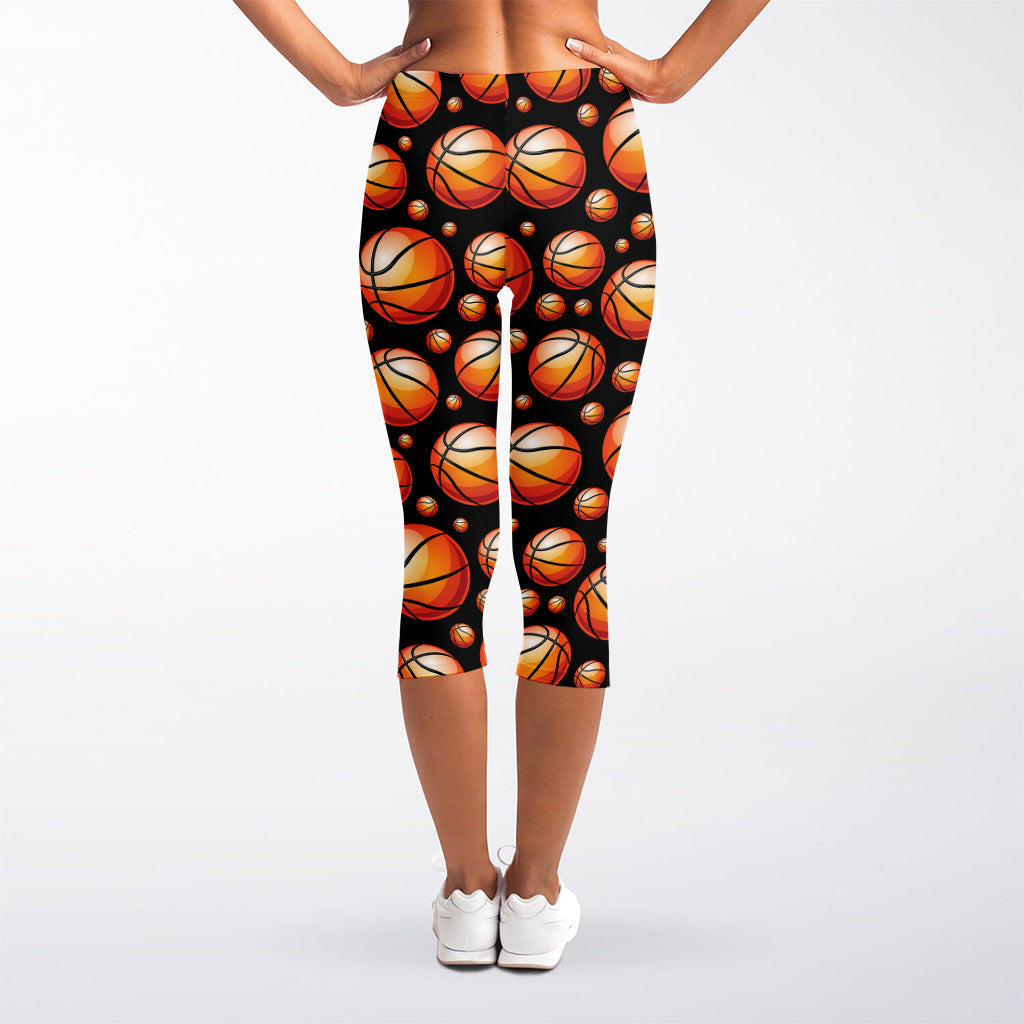 Black Basketball Pattern Print Women's Capri Leggings