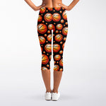 Black Basketball Pattern Print Women's Capri Leggings