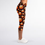 Black Basketball Pattern Print Women's Capri Leggings