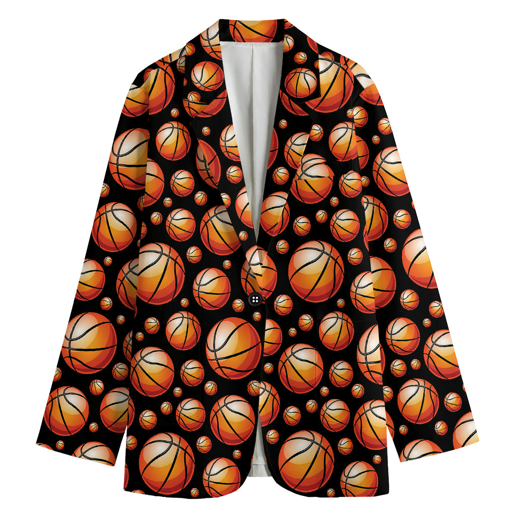 Black Basketball Pattern Print Women's Cotton Blazer