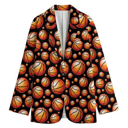 Black Basketball Pattern Print Women's Cotton Blazer