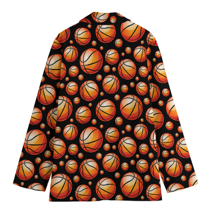 Black Basketball Pattern Print Women's Cotton Blazer