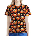 Black Basketball Pattern Print Women's Polo Shirt