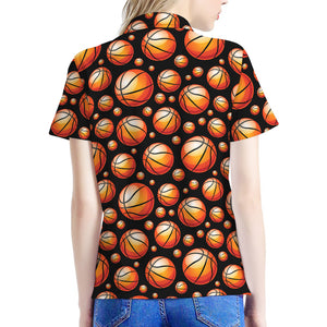 Black Basketball Pattern Print Women's Polo Shirt