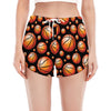 Black Basketball Pattern Print Women's Split Running Shorts