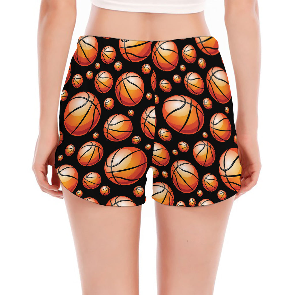 Black Basketball Pattern Print Women's Split Running Shorts