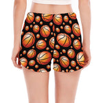 Black Basketball Pattern Print Women's Split Running Shorts