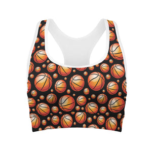 Black Basketball Pattern Print Women's Sports Bra