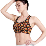 Black Basketball Pattern Print Women's Sports Bra