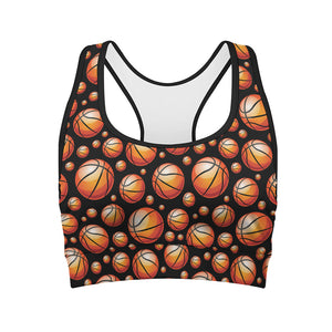 Black Basketball Pattern Print Women's Sports Bra