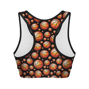 Black Basketball Pattern Print Women's Sports Bra