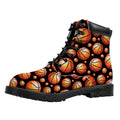 Black Basketball Pattern Print Padded Collar Lace Up Boots