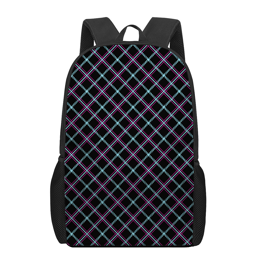 Black Blue And Pink Tartan Pattern Print 17 Inch Backpack