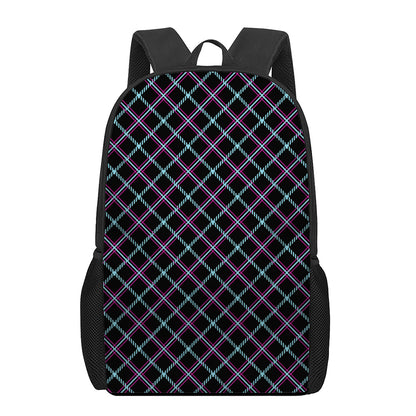 Black Blue And Pink Tartan Pattern Print 17 Inch Backpack
