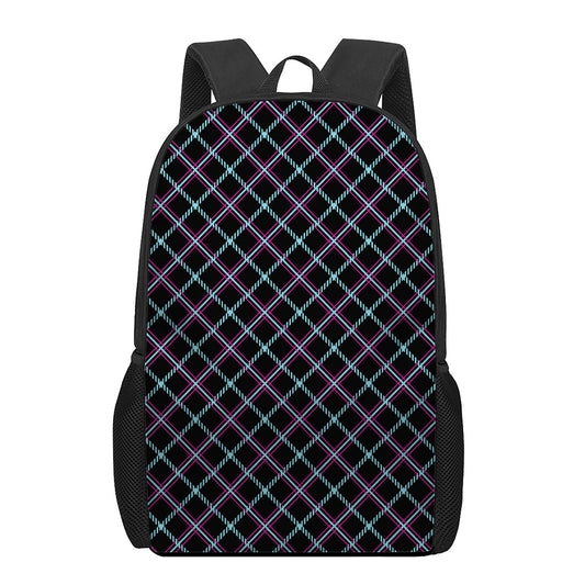 Black Blue And Pink Tartan Pattern Print 17 Inch Backpack
