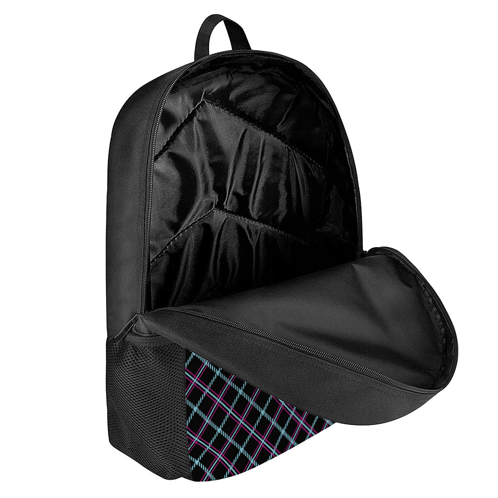 Black Blue And Pink Tartan Pattern Print 17 Inch Backpack