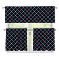 Black Blue And Pink Tartan Pattern Print 3 Piece Kitchen Curtains
