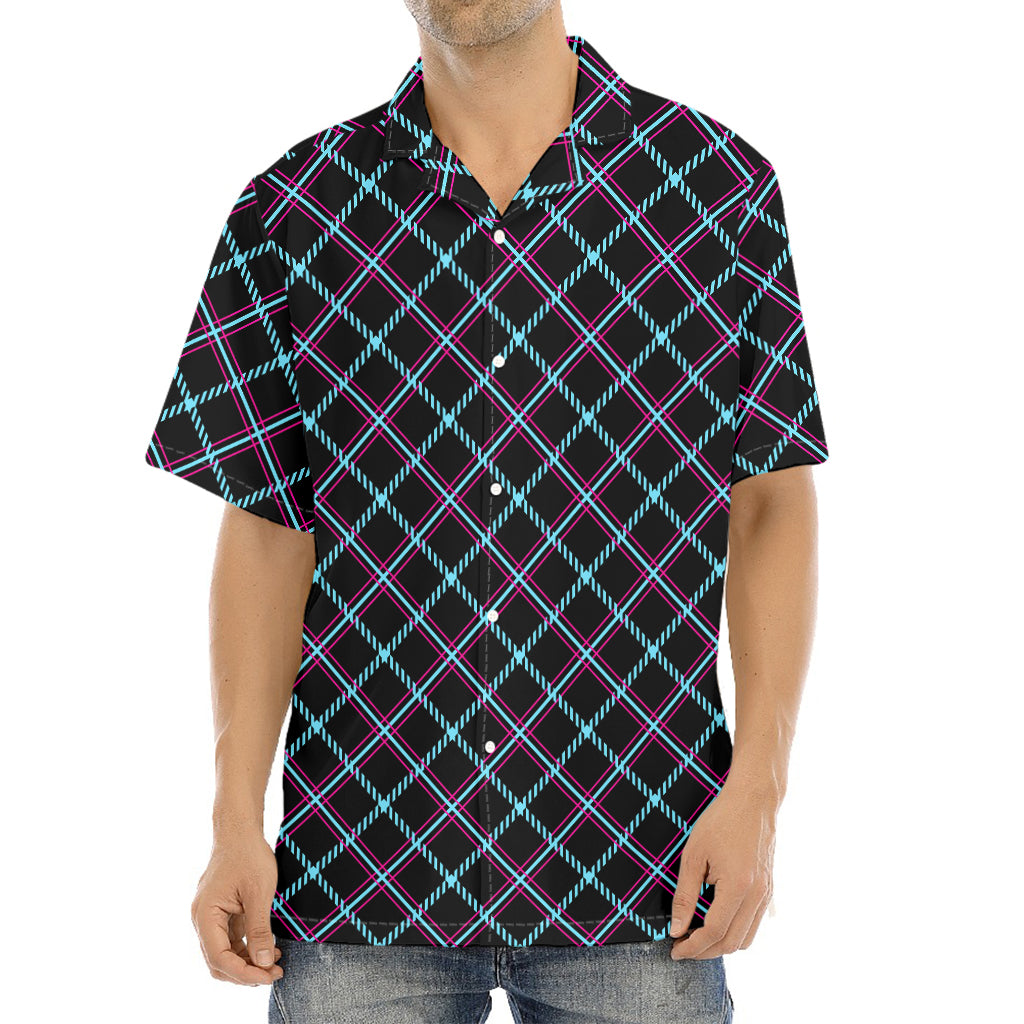 Black Blue And Pink Tartan Pattern Print Aloha Shirt