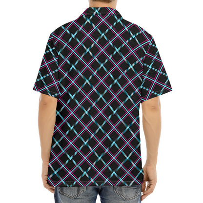 Black Blue And Pink Tartan Pattern Print Aloha Shirt