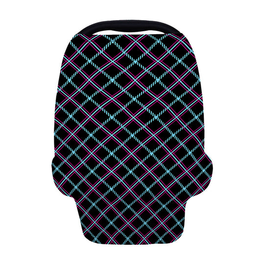 Black Blue And Pink Tartan Pattern Print Baby Seat Cover