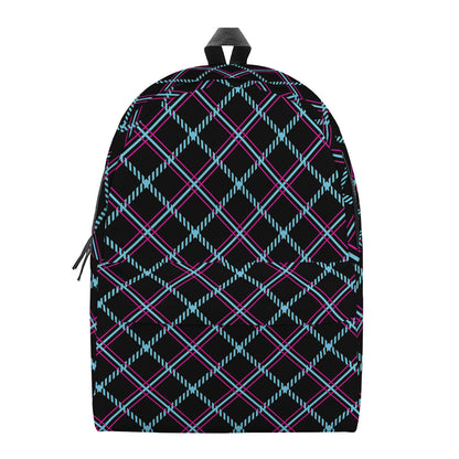 Black Blue And Pink Tartan Pattern Print Backpack