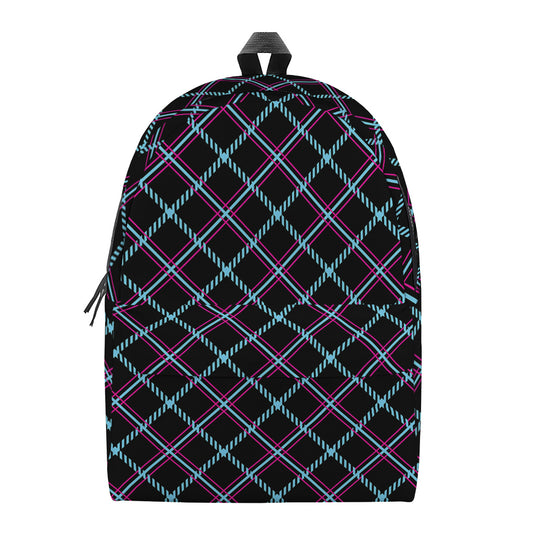 Black Blue And Pink Tartan Pattern Print Backpack